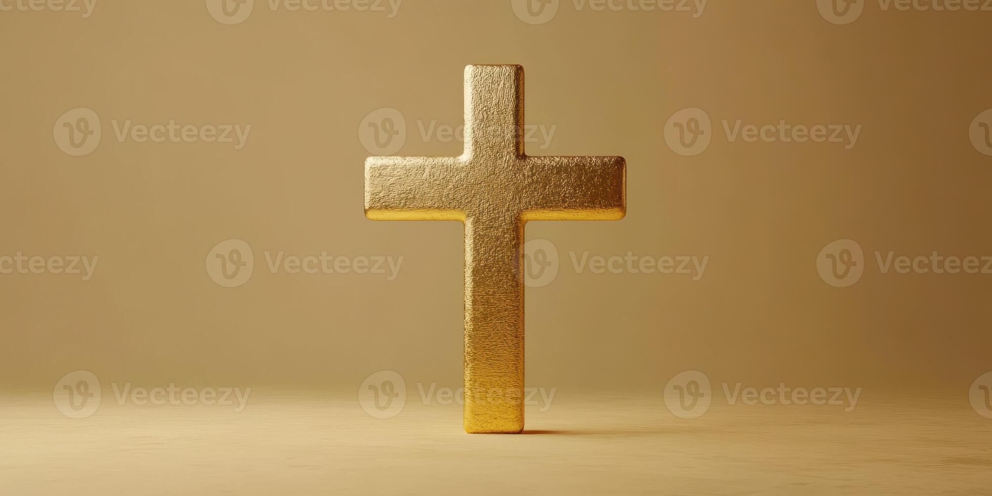 Golden cross stands against a warm background, symbolizing faith and spirituality in a serene setting photo