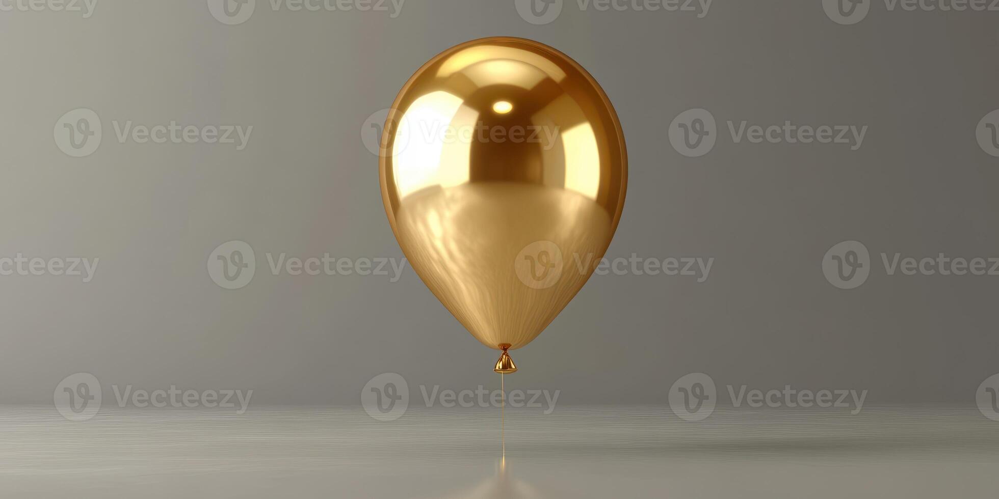 Golden balloon floats elegantly on a smooth surface reflecting warm light in a minimalist setting photo