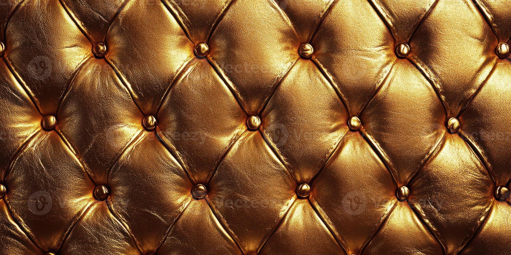 Textured golden upholstery fabric with diamond tufting and buttons creating a luxurious appearance in a modern interior photo