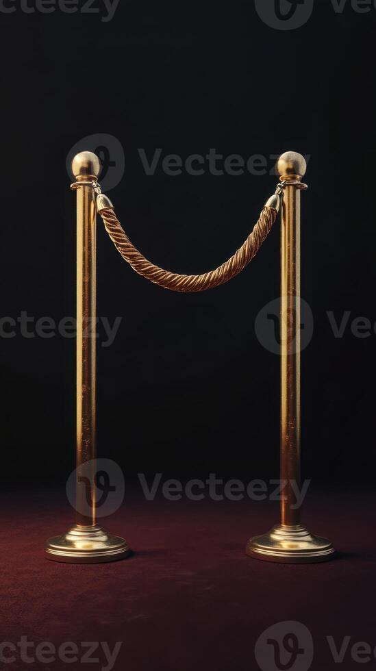 Elegant gold stanchions with a rope barrier create a sophisticated touch in a dark setting photo