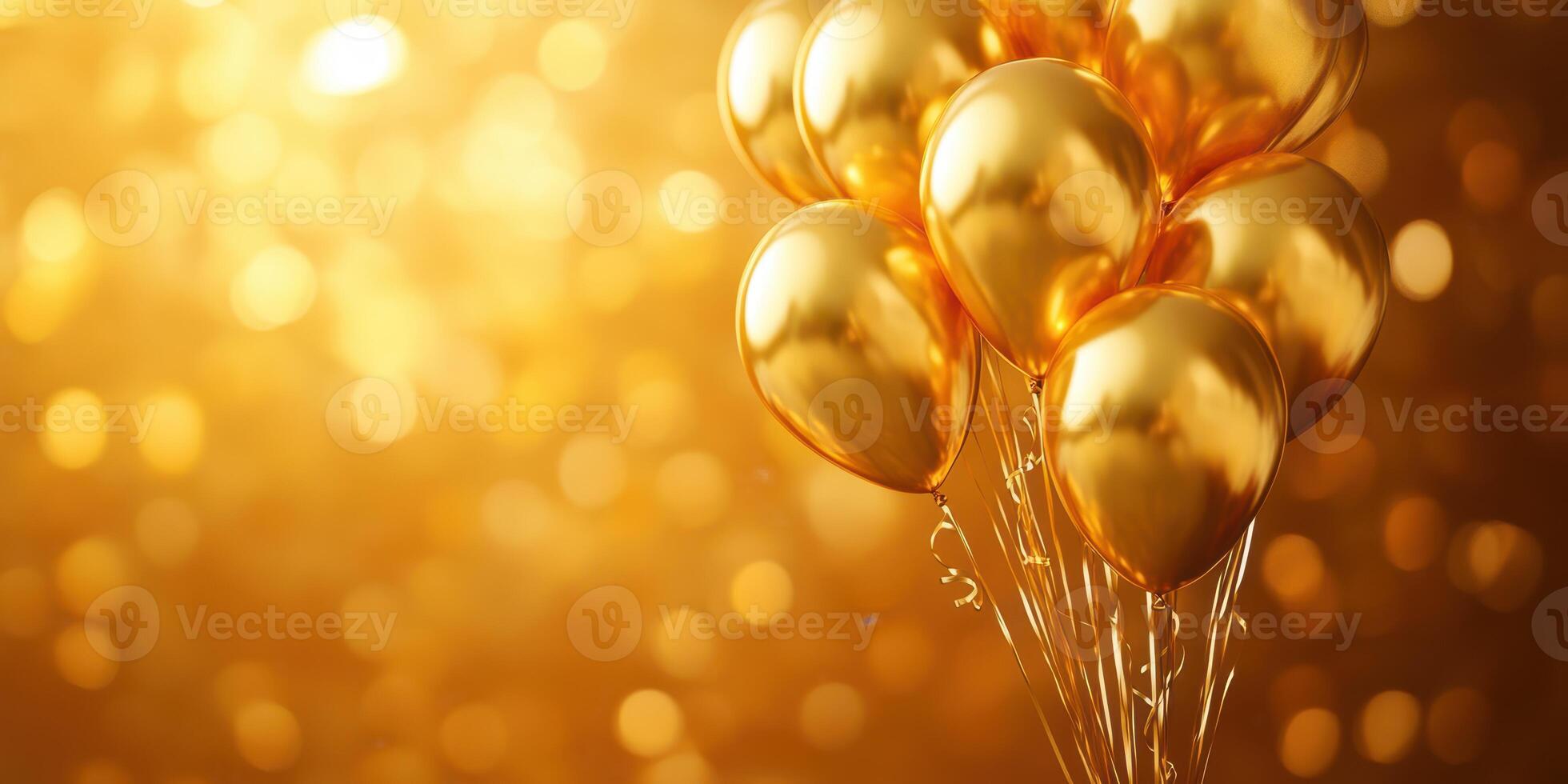 Golden balloons float against a shimmering background, creating a festive atmosphere perfect for celebrations photo