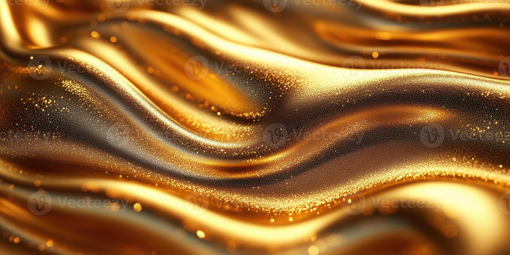 Shimmering golden fabric waves creating a mesmerizing texture and depth in soft light photo