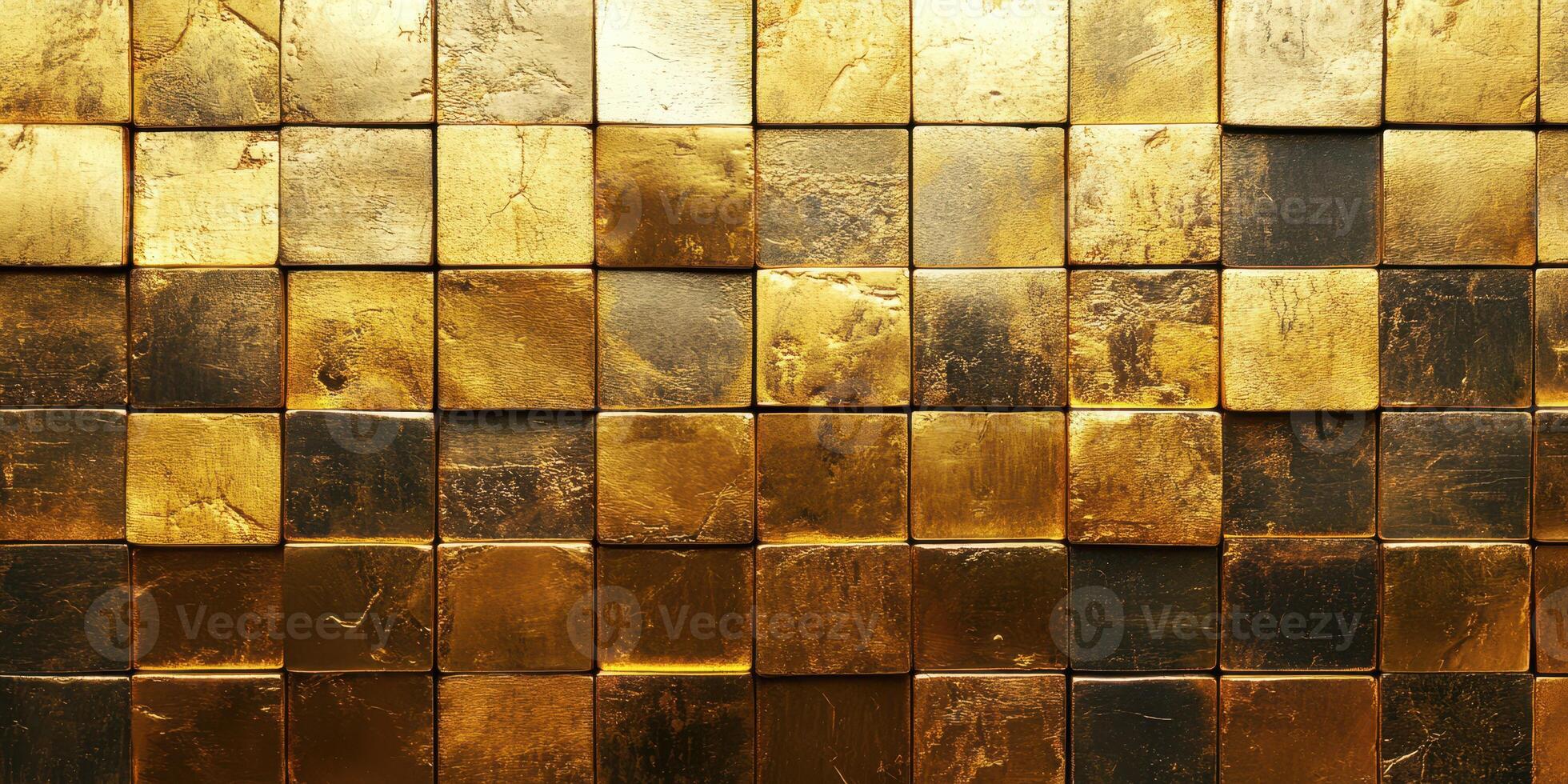 Golden textured wall made of square tiles reflecting light in a warm and elegant setting photo