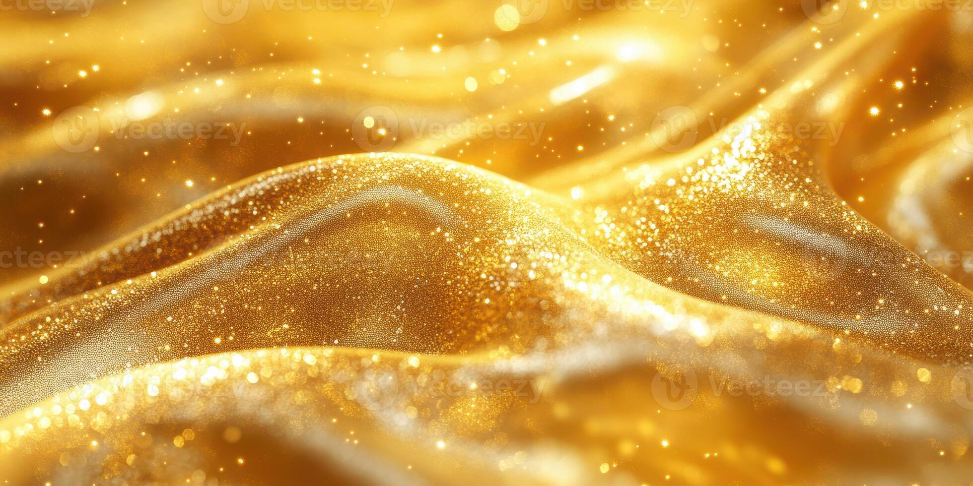 Shimmering golden fabric flowing gently under soft light in a serene setting photo