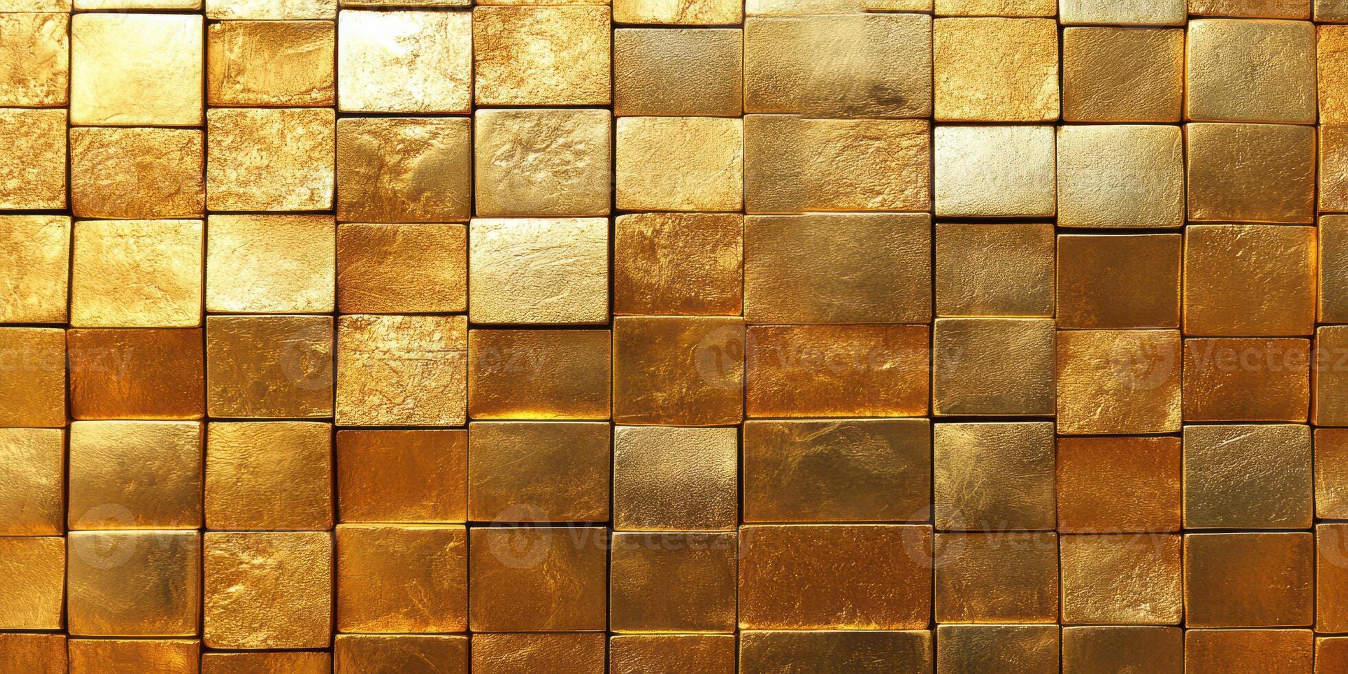 Luxurious gold tiles create an elegant and radiant wall art design in a modern interior setting photo