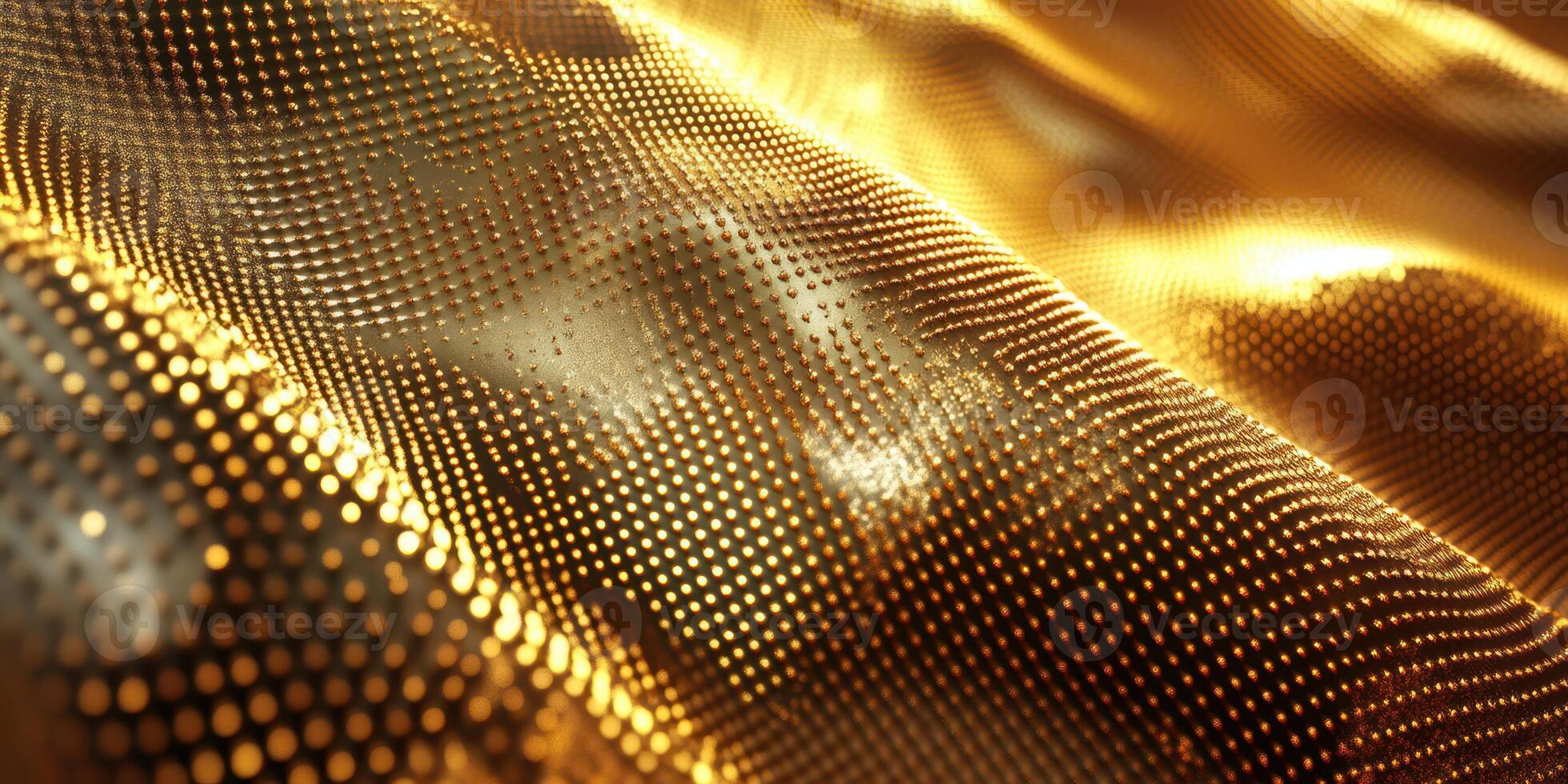 Golden textured fabric displays a shimmering pattern under soft light photo