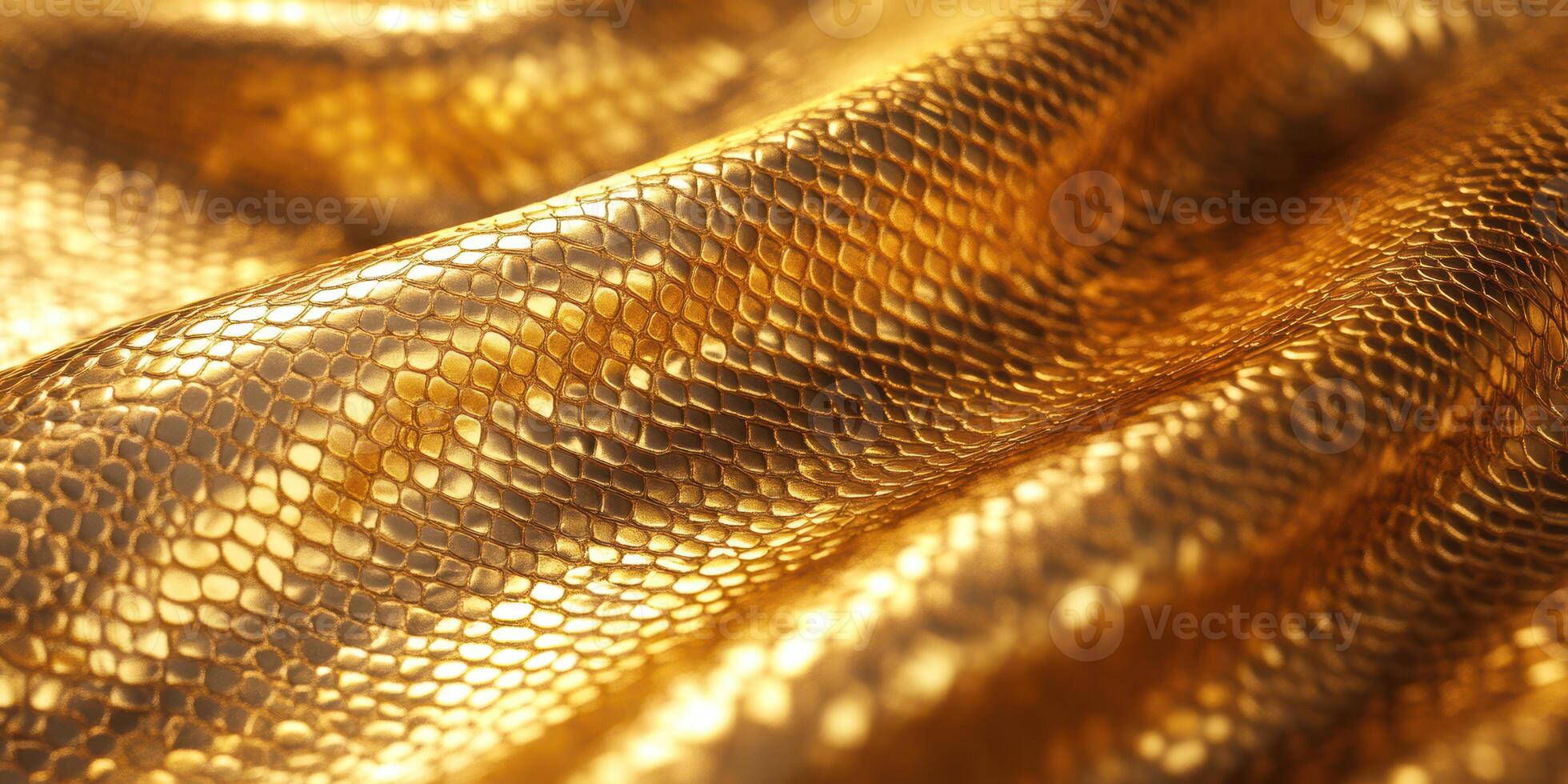 Golden textured fabric with a reflective surface creating waves and patterns in natural light photo