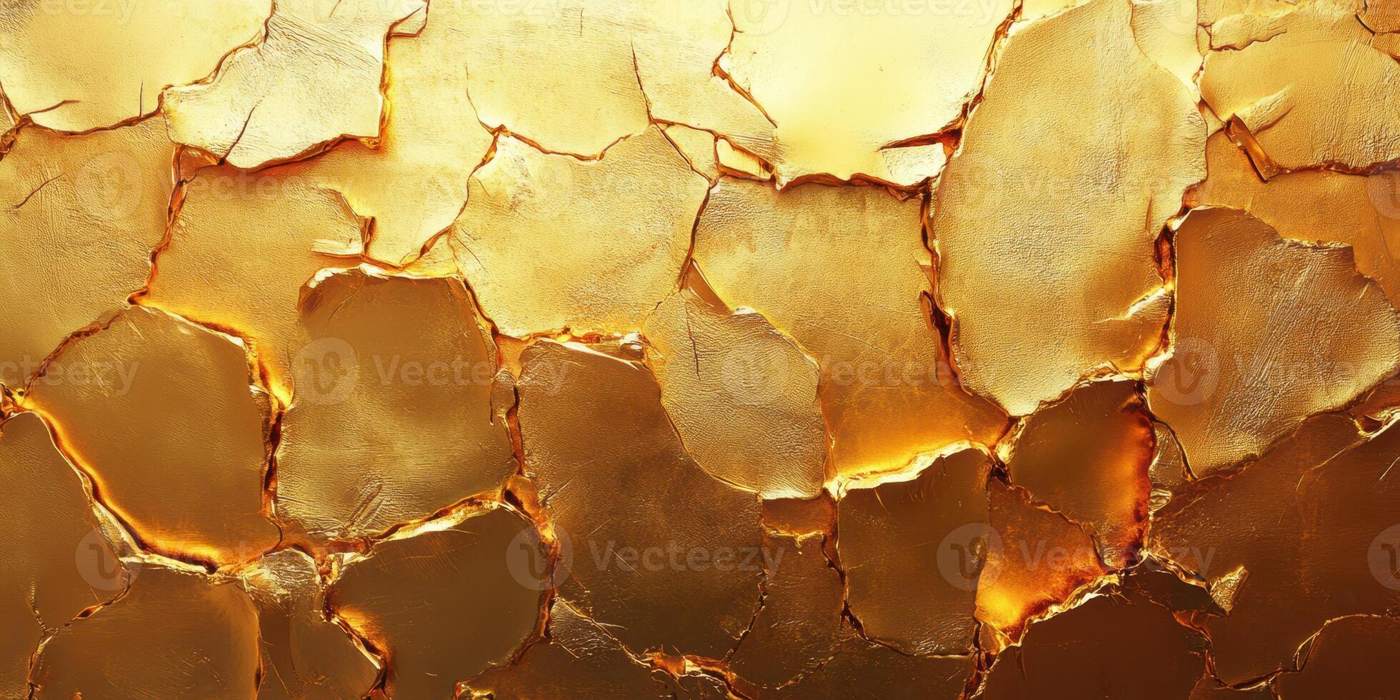 Golden cracked surface texture showing intricate patterns under soft light photo