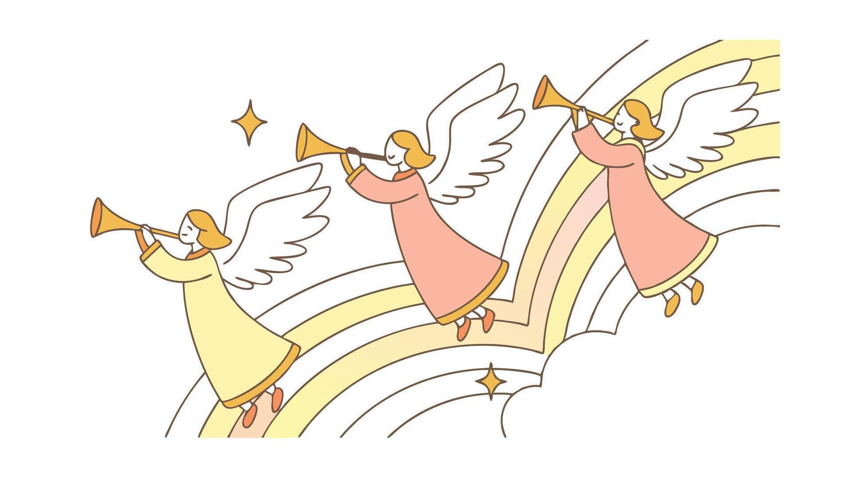 Three Angels Trumpet Heavenly Rainbow Festive Christmas Song vector
