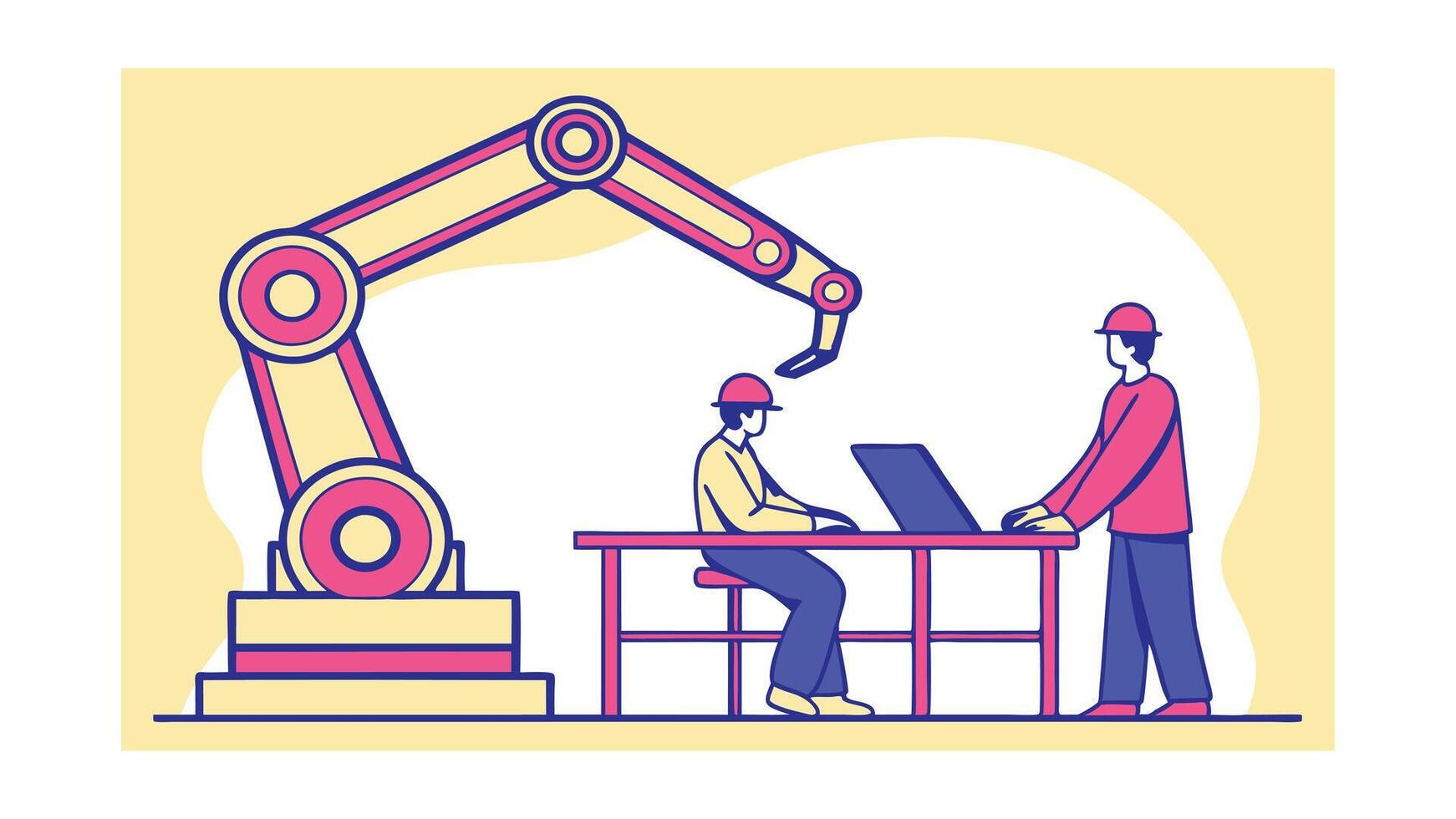 Industrial Robotic Arm Automation Factory Workers and Technology vector