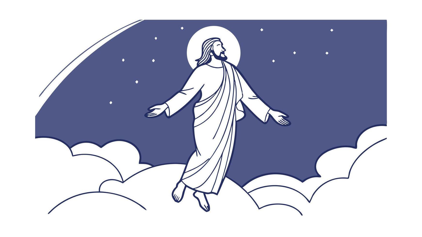 Jesus Christ Ascends to Heaven Resurrection, Clouds, Night Sky vector