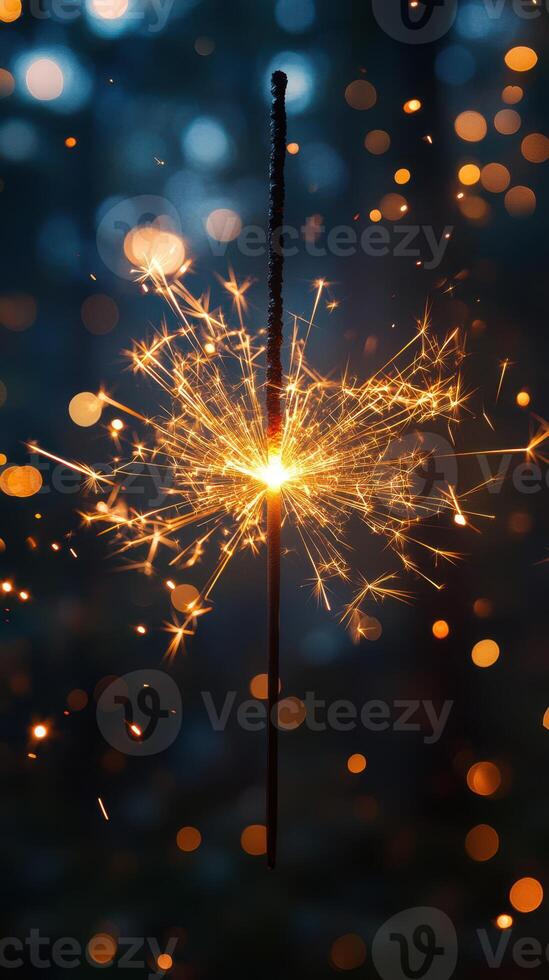 Sparkler illuminates the night with vibrant colors during a celebration in a forest photo