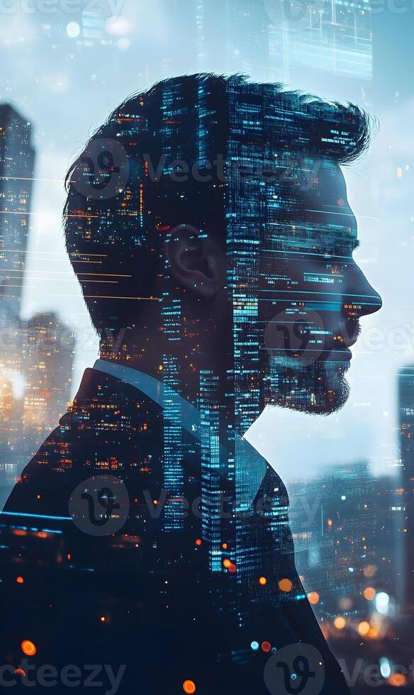 Metropolitan Visionary A Portrait of ambition and urban integration, modern conceptual image photo