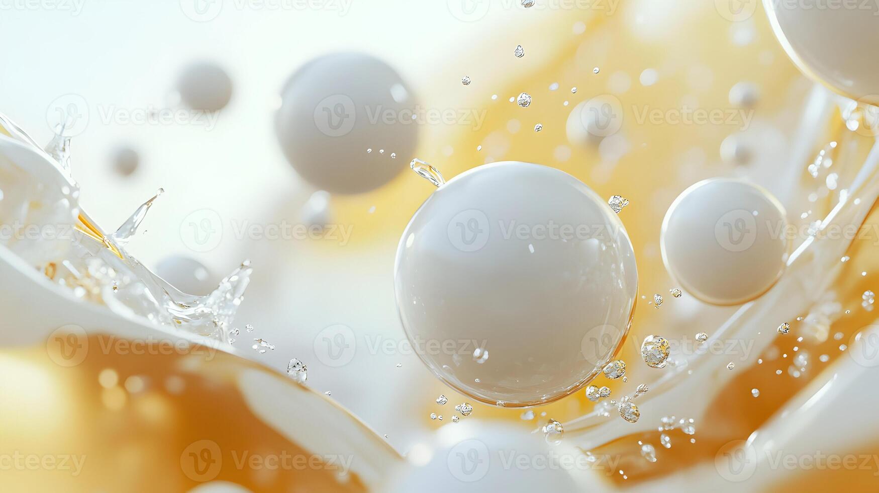 Liquid spheres colliding and merging create a captivating and dynamic abstract composition photo