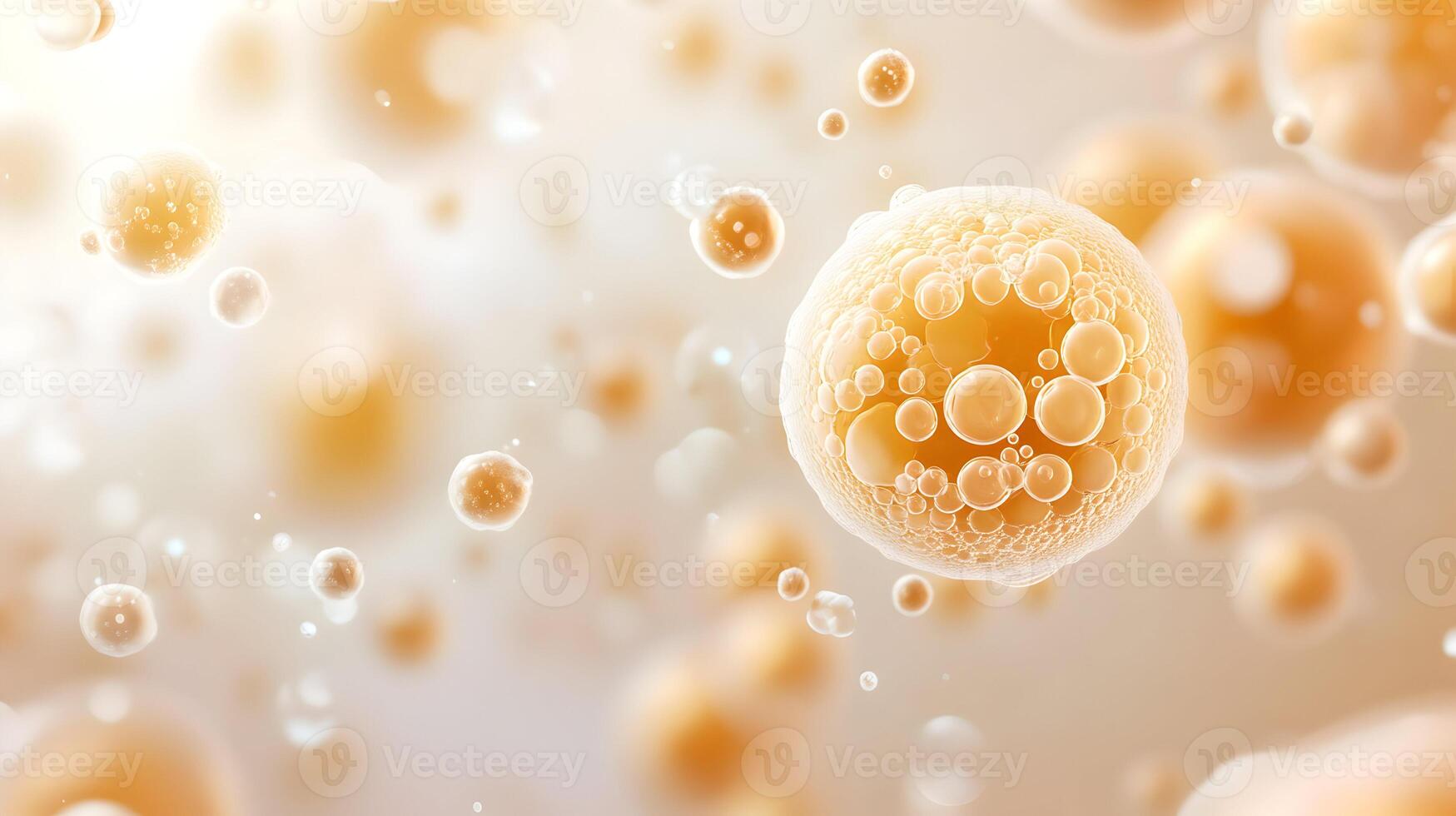 Captivating Microscopic World an Abstract Dance of Golden Spheres and Bubbles in Suspension photo