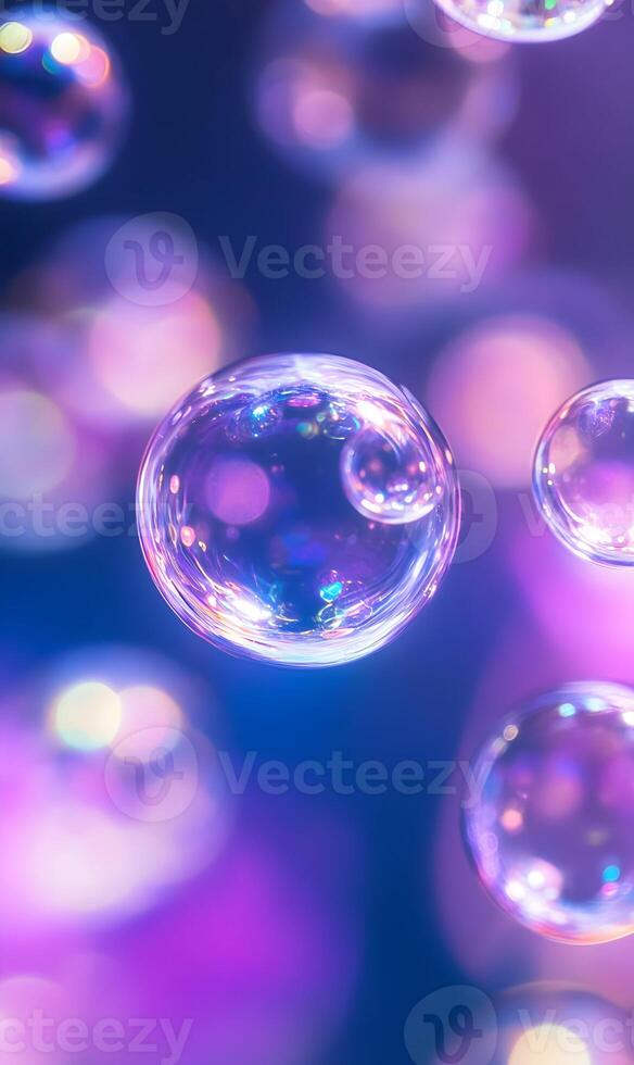Iridescent Spheres Floating in a Dreamy Gradient of Blue and Violet, an Artistic Abstraction photo