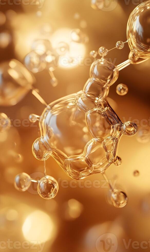 Golden molecular structure with transparent sphere, representing interconnectedness and science photo