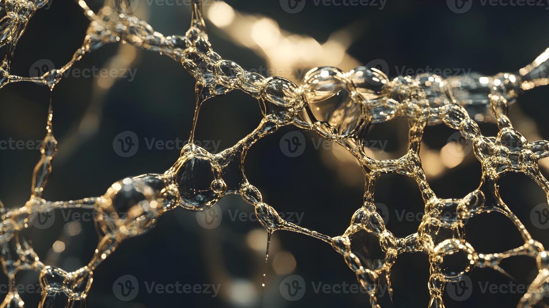 Delicate interplay of liquid textures, forming an abstract network of interconnected golden droplets photo