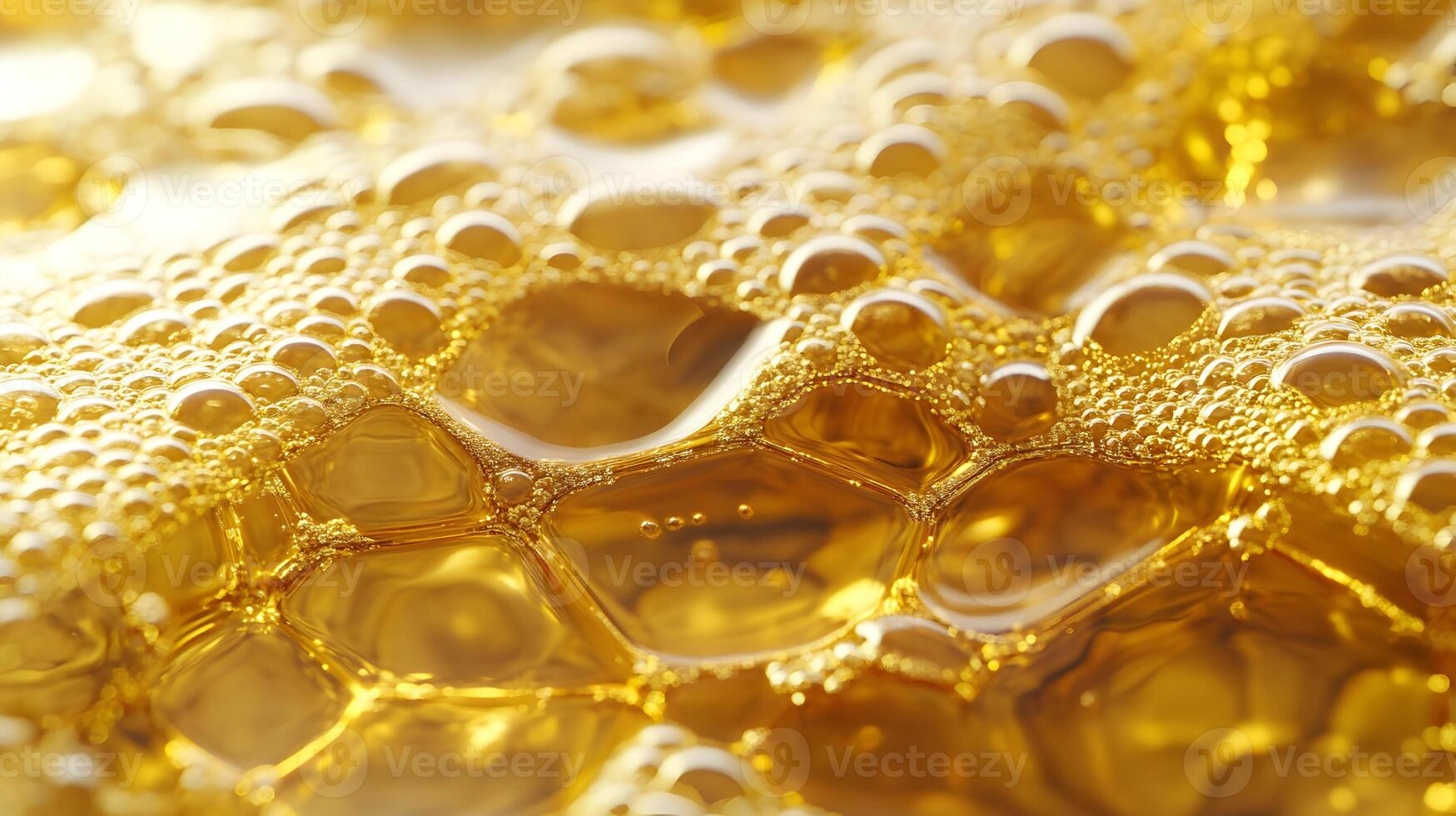 Liquid gold surface tension featuring intricate cellular structure and shimmering reflections photo