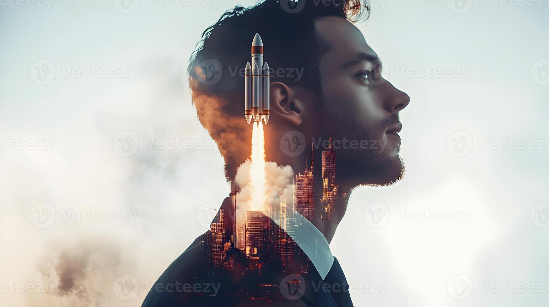 Visionary entrepreneur with creative launch concept, fostering innovation and ambition. photo