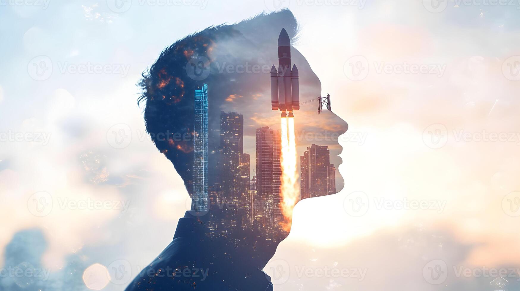 Abstract conceptual vision of innovation and progress with double exposure technique photo