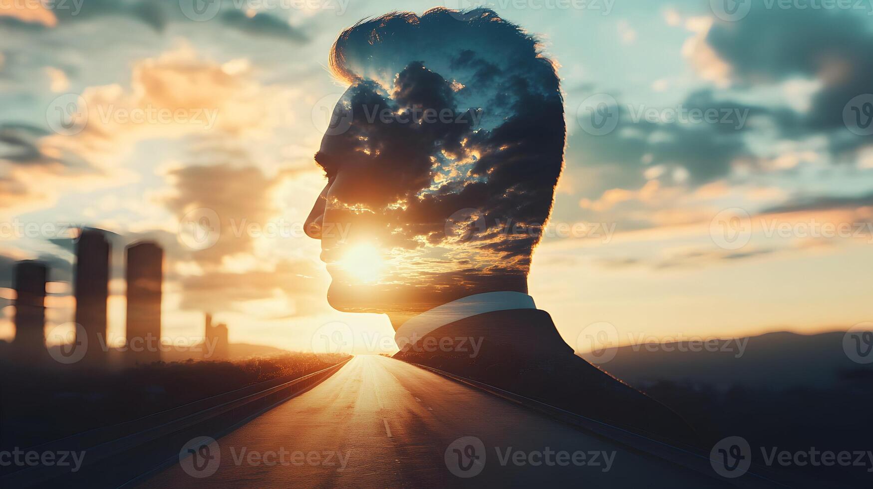 Visionary pursuit sunset horizon conceptual image blends ambition and natural splendor photo