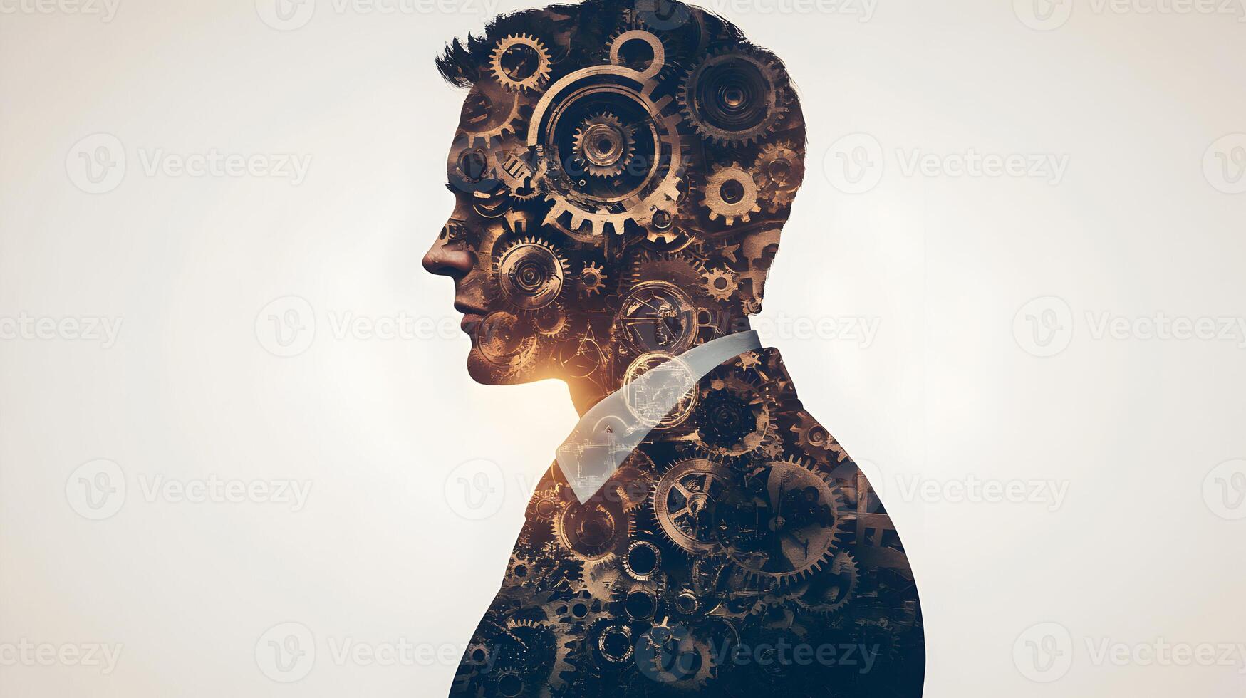 Concept of human intelligence depicted through gears within a male silhouette figure photo