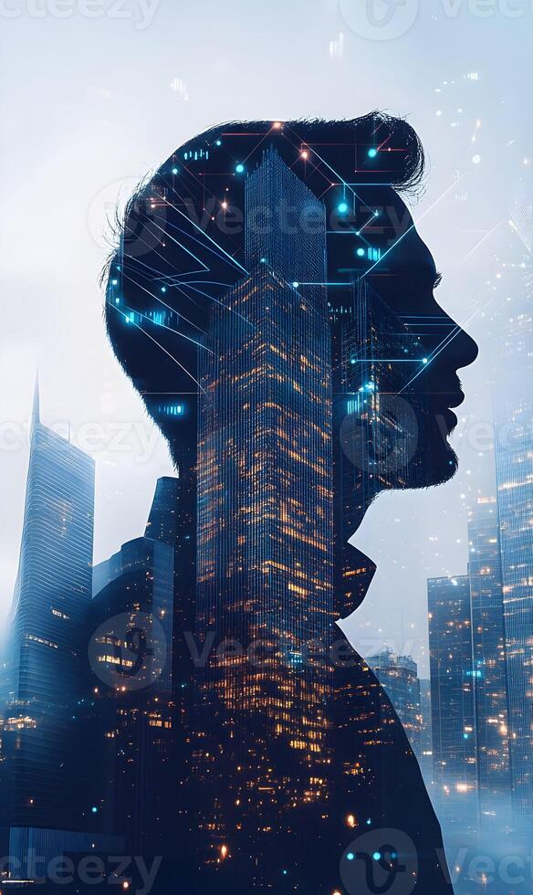 Digital landscape visionary merging cityscapes and neural networks imagination concept photo