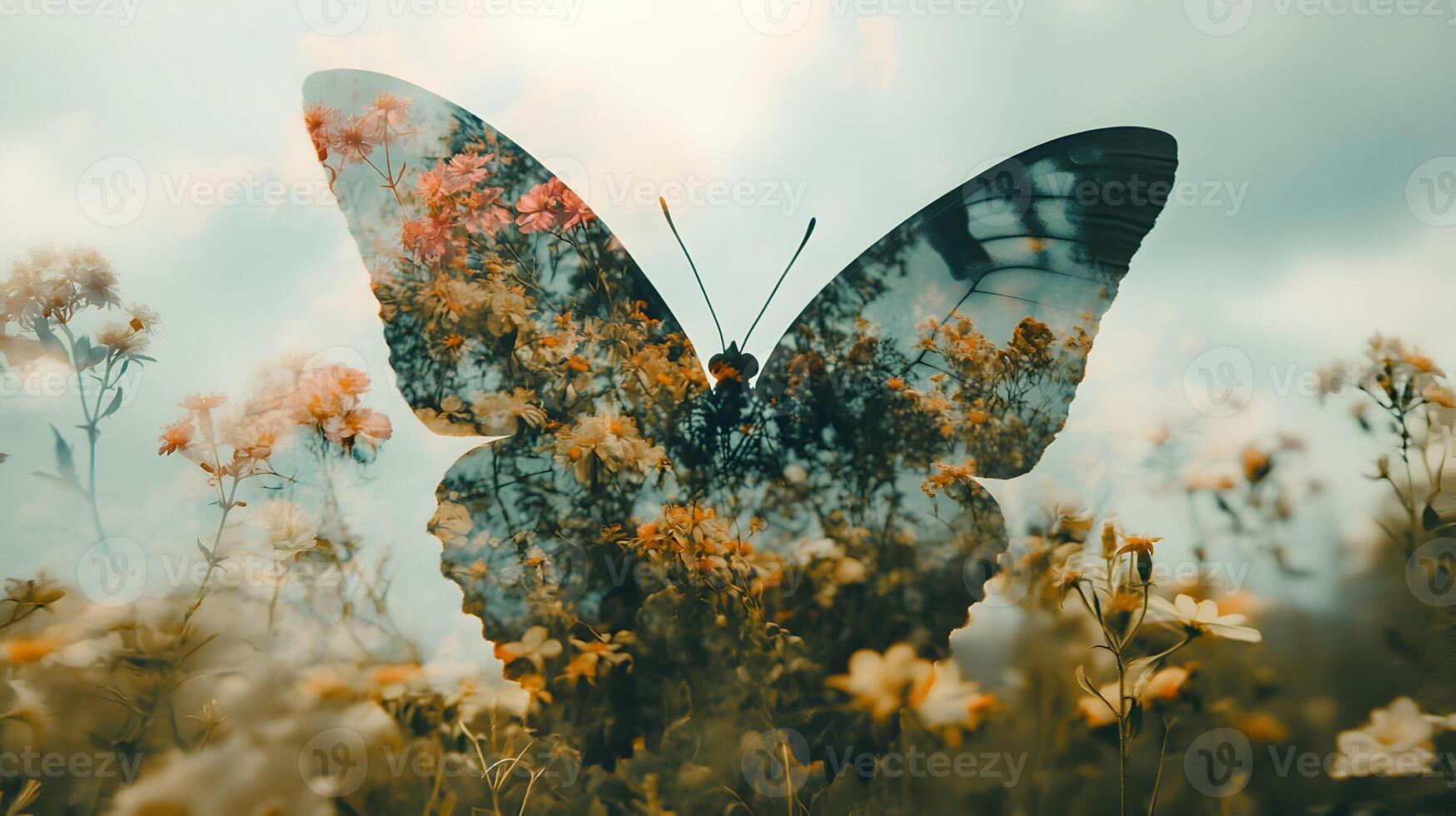 Floral butterfly dreamscape offering a serene and beautiful visual journey into nature's charm photo