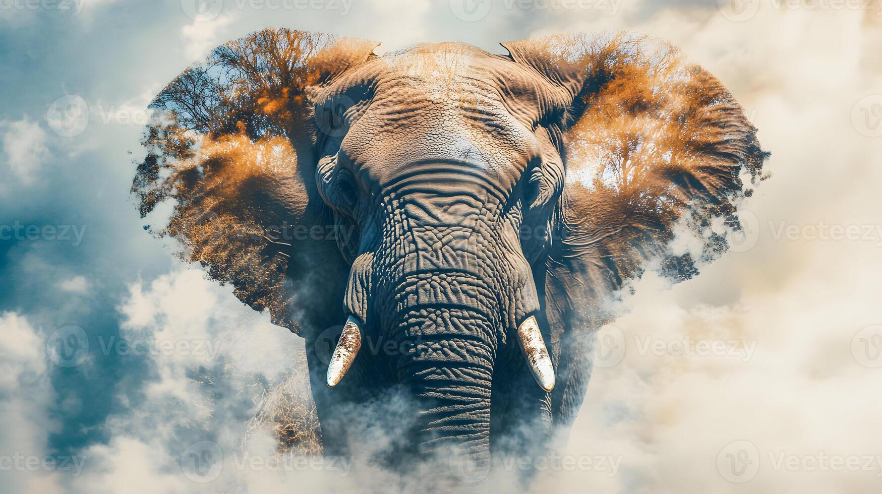 Majestic elephant art, embodying the freedom and ethereal beauty of the wilderness dreamscape. photo