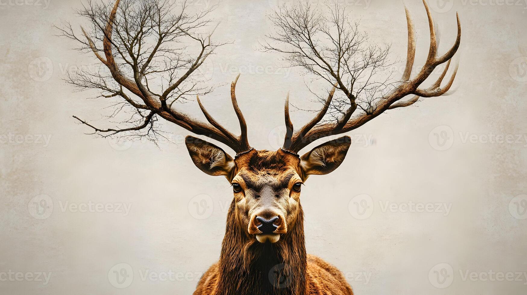 Majestic Stag with Tree-like Antlers Symbolizing Nature's Intertwining Elements photo