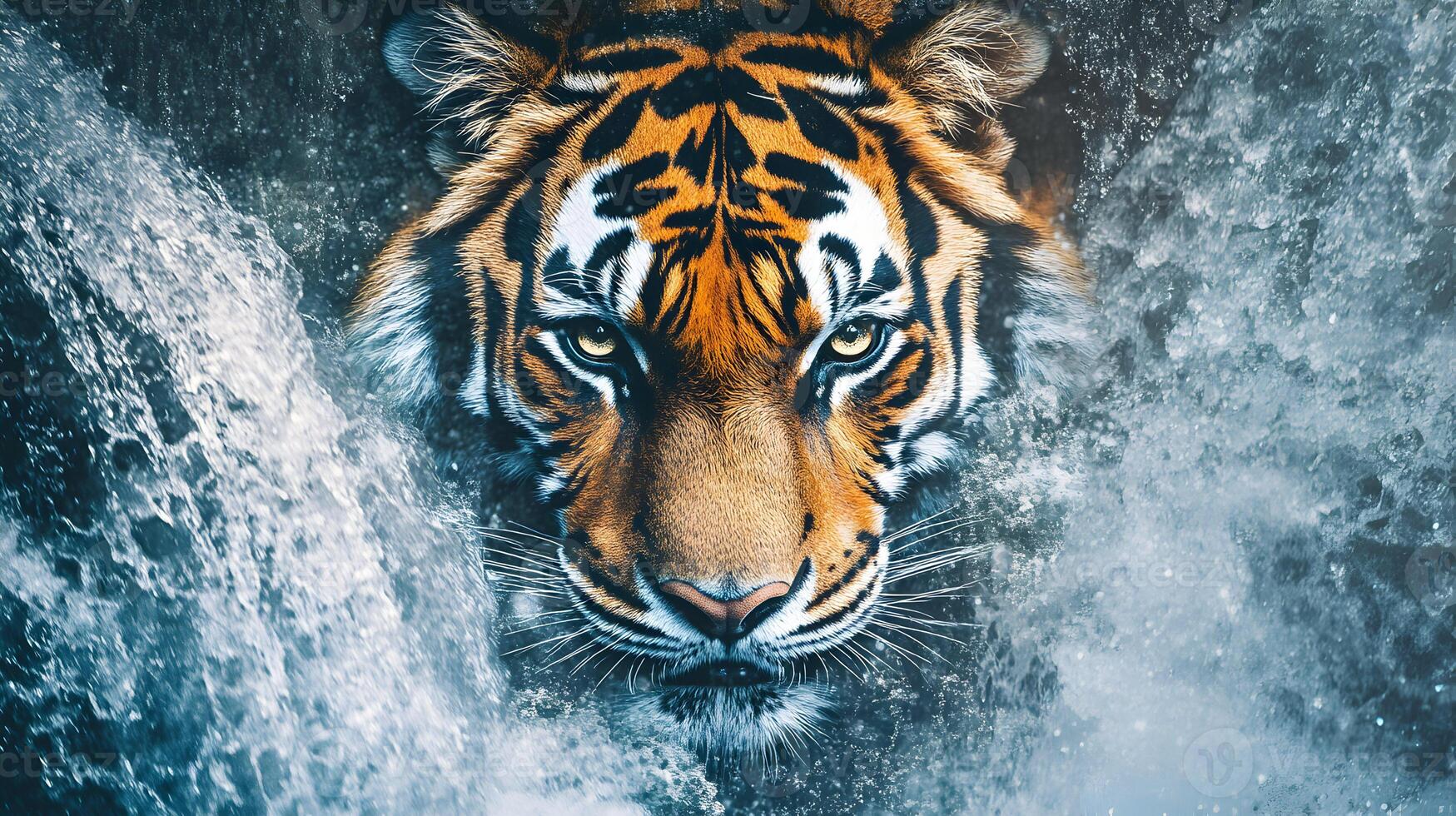 Majestic tiger emerges from watery depths, a captivating encounter with nature's beauty photo