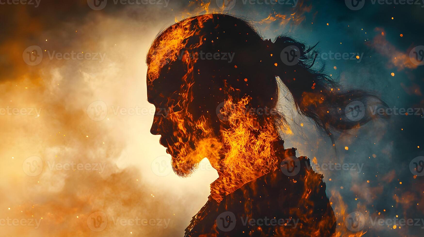 Fiery Silhouette of Inner Turmoil, Exploring Emotional Intensity with Artistic Flames photo