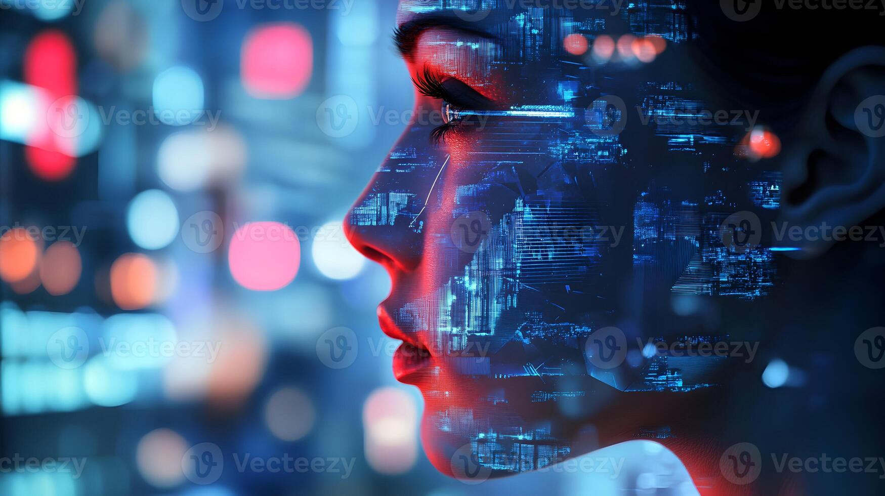 Futuristic Technology and Human Connection Blending Into the digital Age Exploration photo
