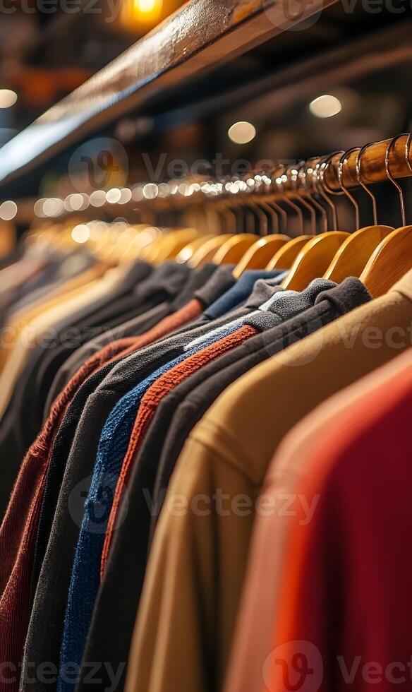 Aesthetic Apparel Arrangement Colorful Clothes Hanging Closely on a Garment Rack System photo