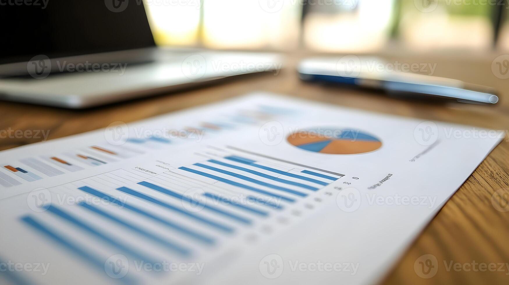 Examination of analytical charts and graphs on the desk in office working environment photo