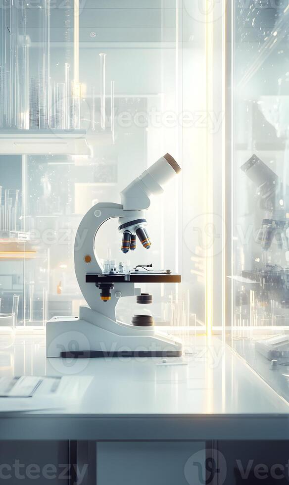 Microscopic analysis in a clean laboratory setting, precision in science concept image photo