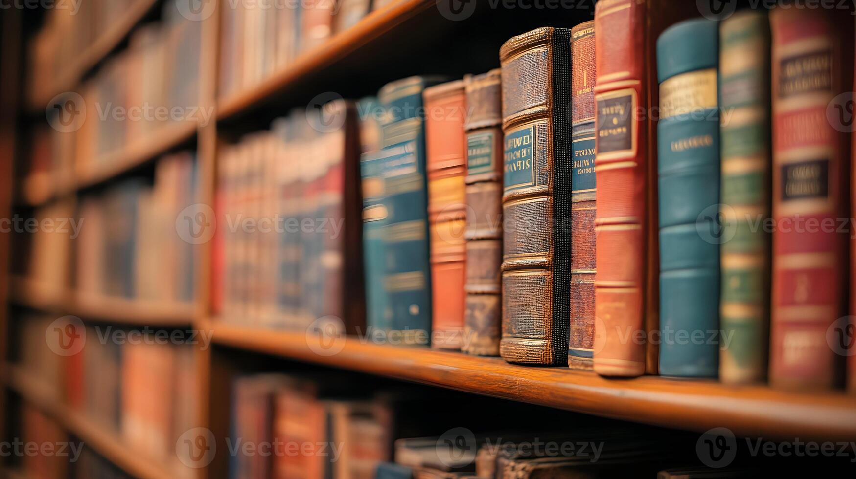 An array of vintage books showcasing a library of knowledge and literary heritage photo