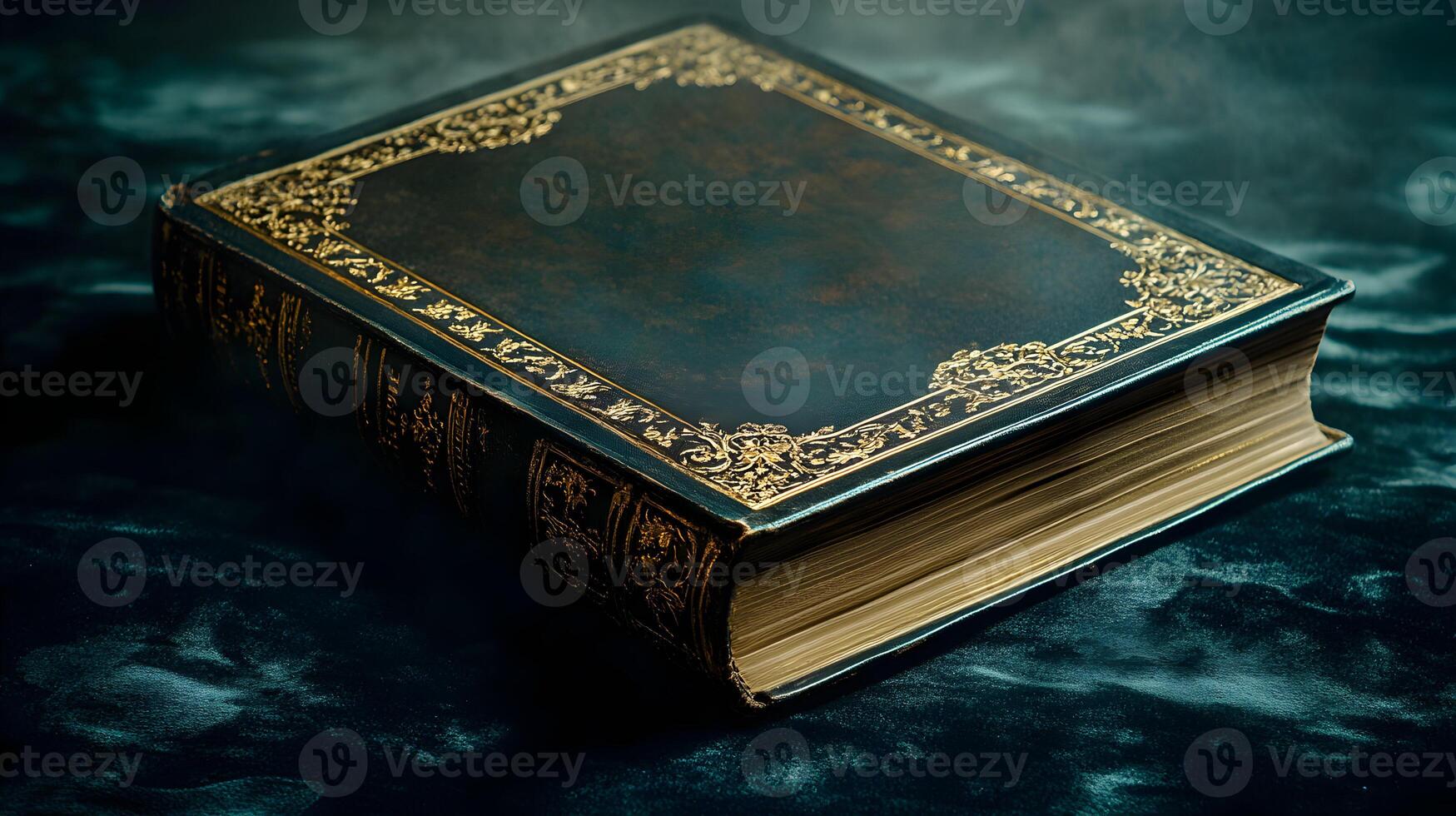 Enigmatic tome with golden accents, capturing the essence of antique lore and knowledge. photo