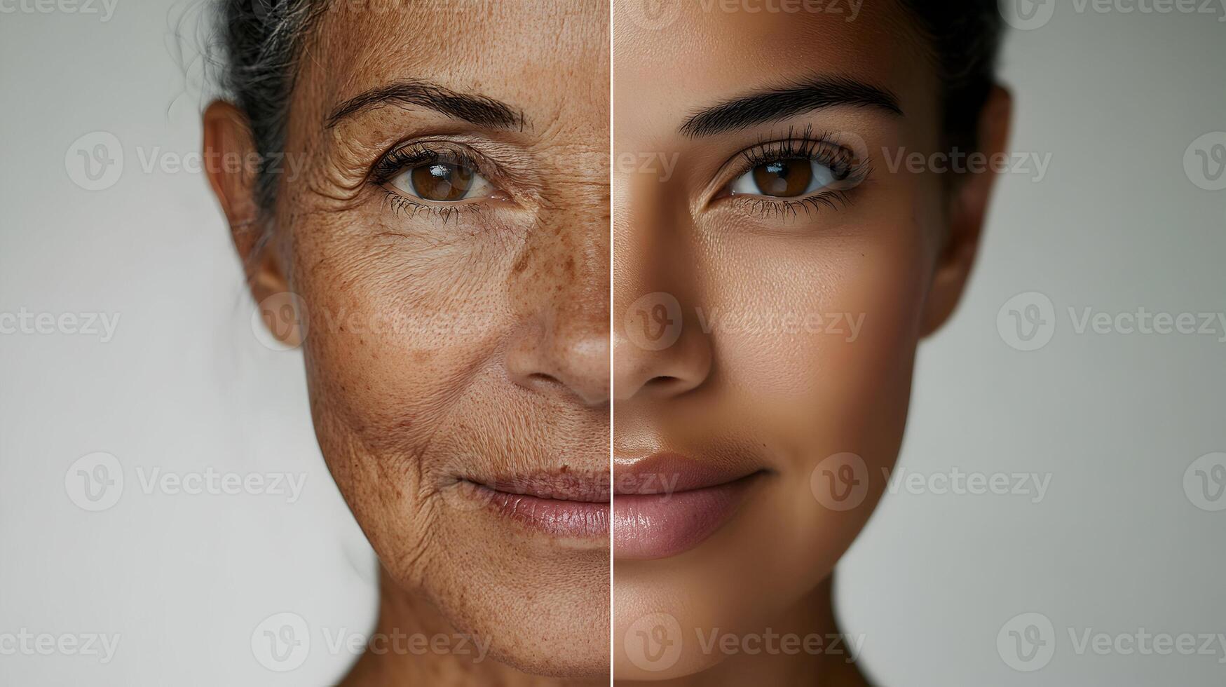 Juxtaposition of Aging Versus Youthful Visage Expressing Skin's Transformation and Rejuvenation photo