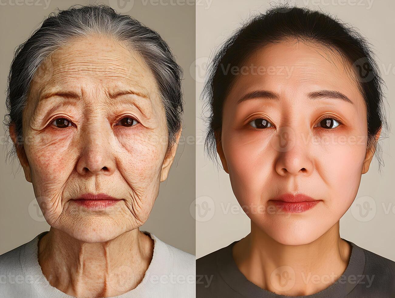 Generational portraits highlighting beauty across life stages, with age progression side by side photo