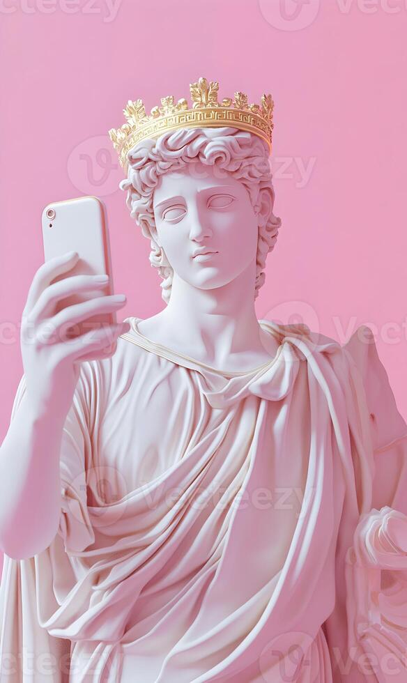 Contemporary Rendition of Classical Sculpture with Digital Age Accoutrements, Pink Backdrop photo