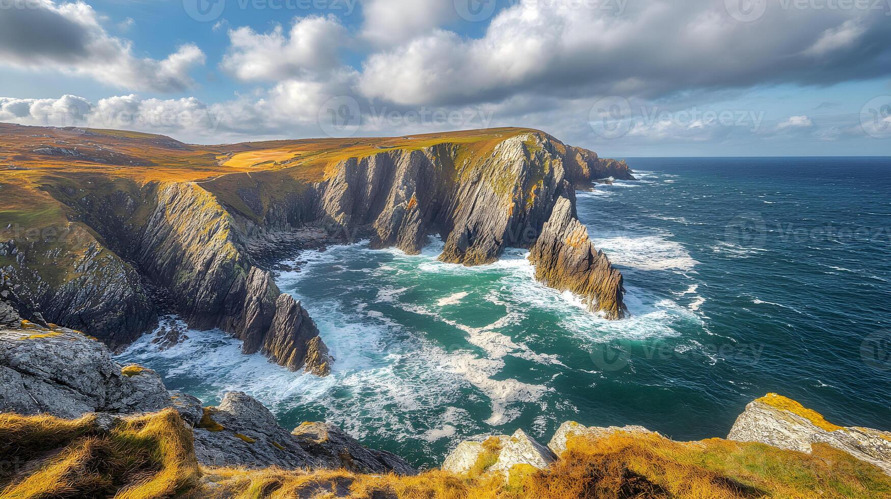 Dramatic Coastal Scenery A Visual Symphony of Cliffs, Water, and Sky Landscape View photo