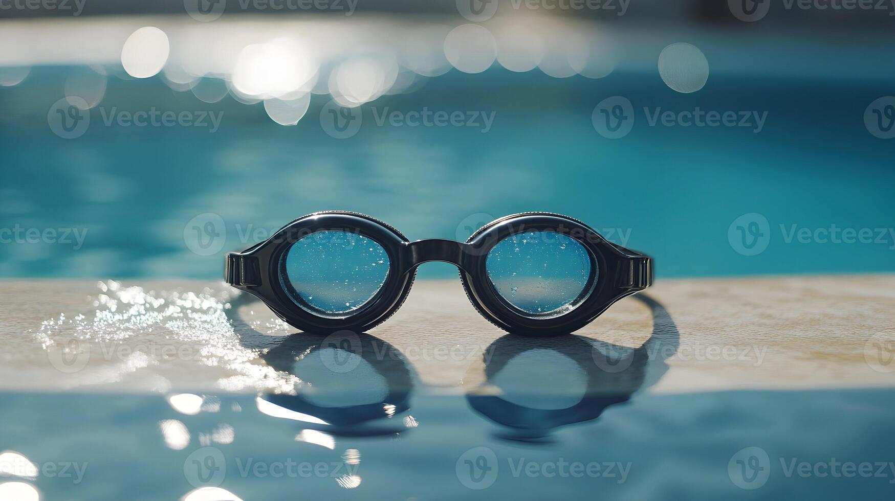 Swimming Goggles by the Pool's Edge on a Sunny Day for a Summertime Swimming Activity photo