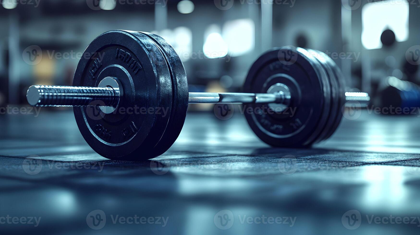 Weighted barbell for powerful bodybuilding and strength training in a gym location photo