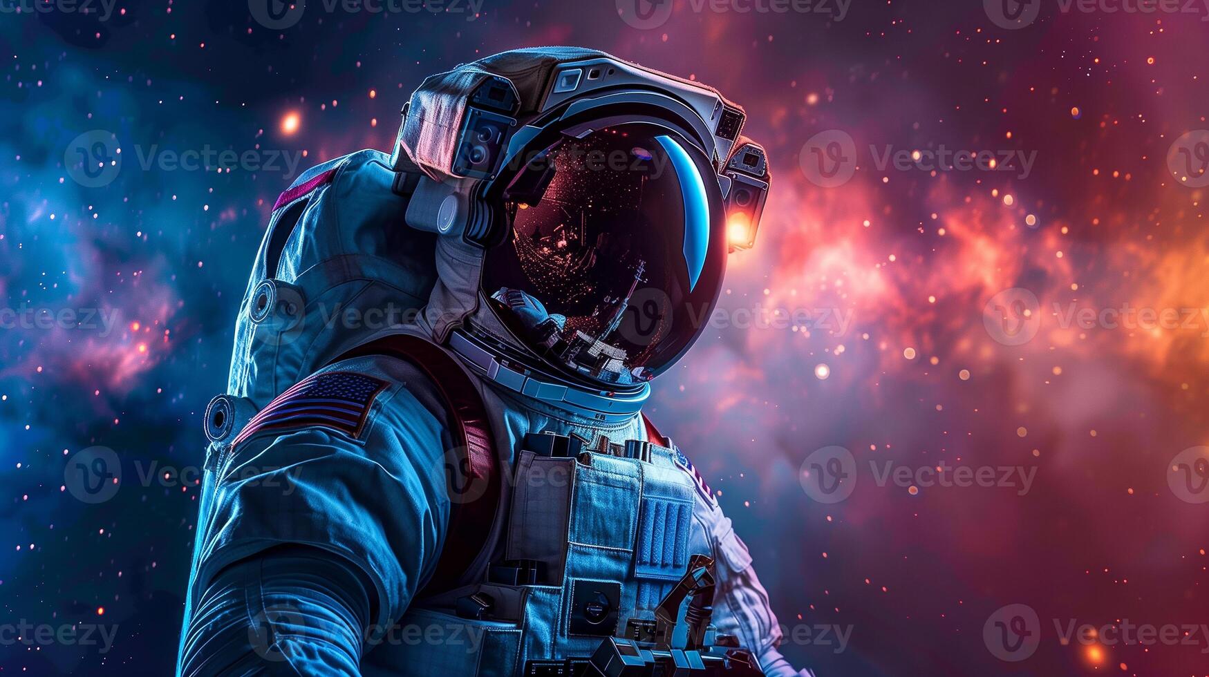This astronaut drifts through a colorful galaxy, embracing the future of space tourism. photo