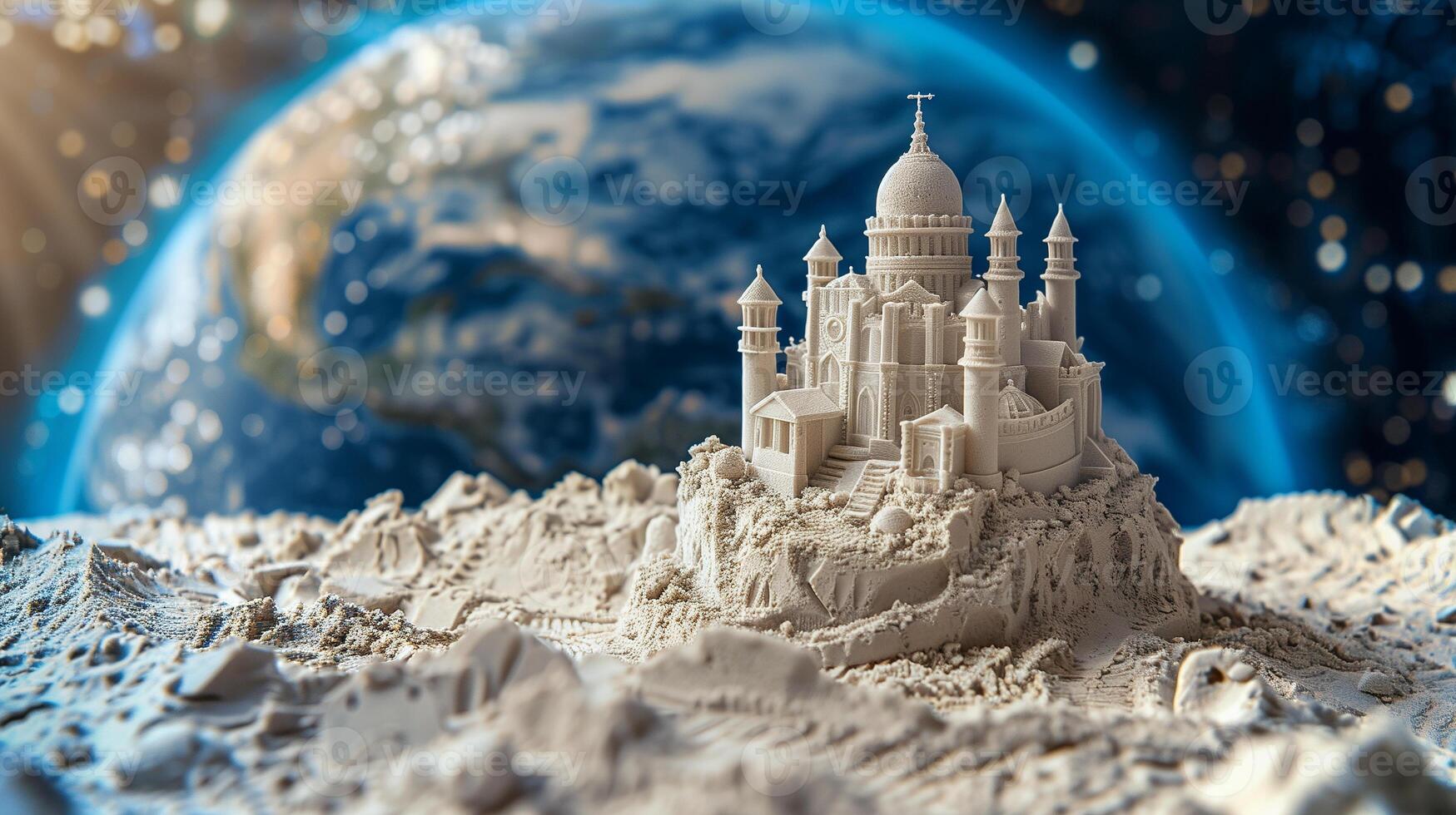 This Futuristic lunar hotel design with Earth in the backdrop, showcasing space tourism. photo