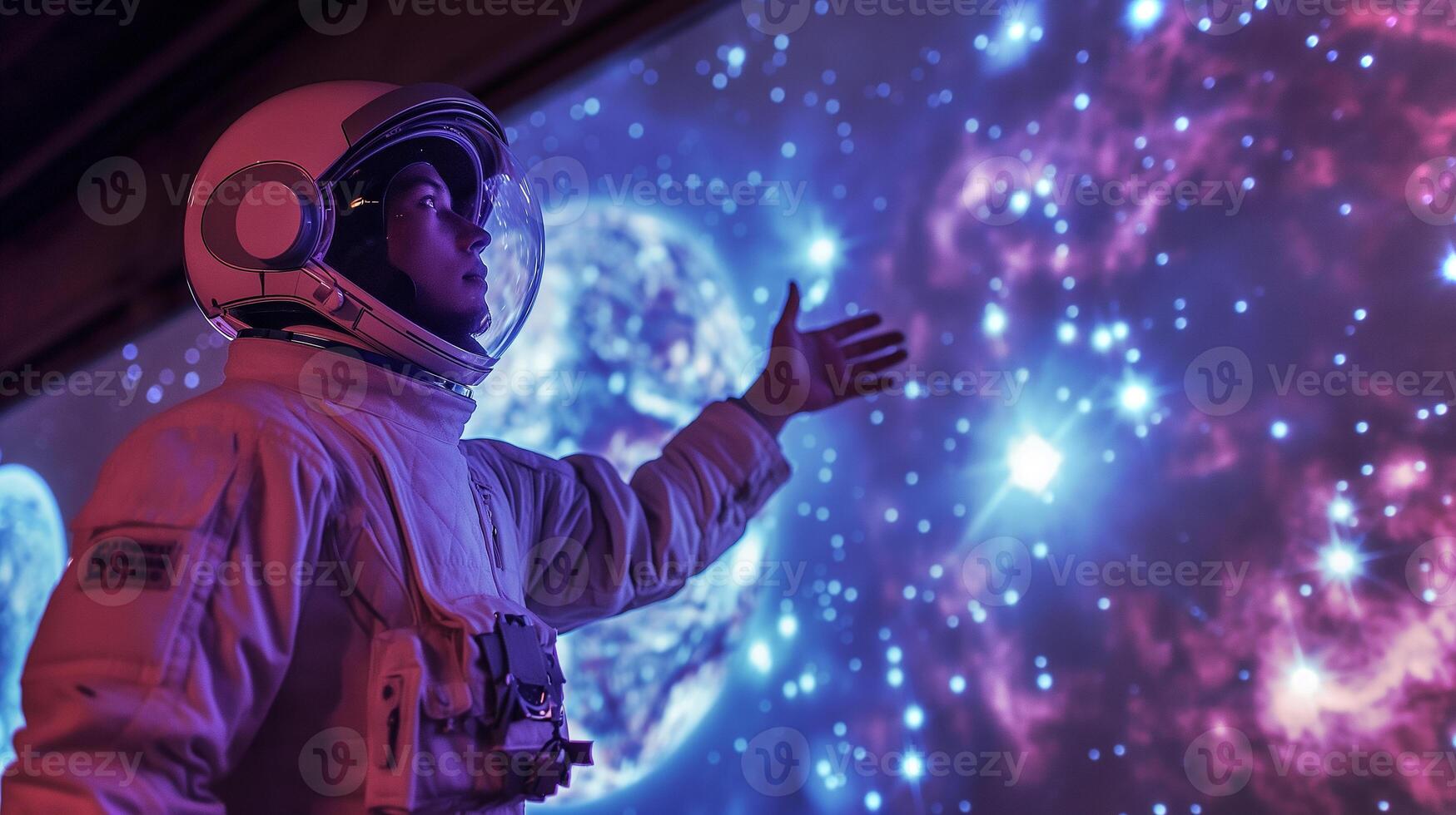 This astronaut explores a vibrant universe, highlighting the potential of space tourism. photo