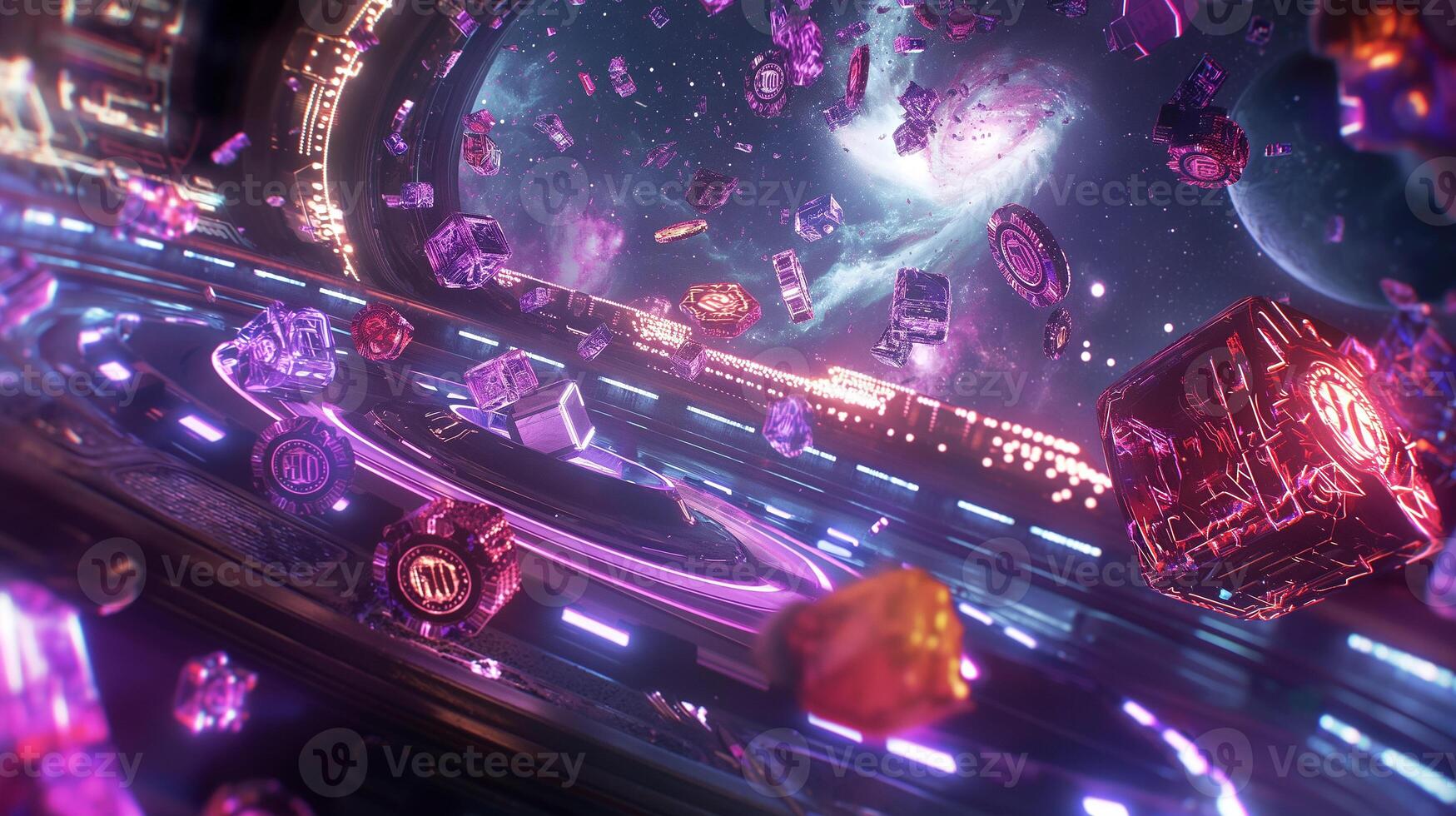 This Extraterrestrial Cyberpunk Casino in Deep Space Zero-Gravity Poker, Futuristic Gambling Tourism photo
