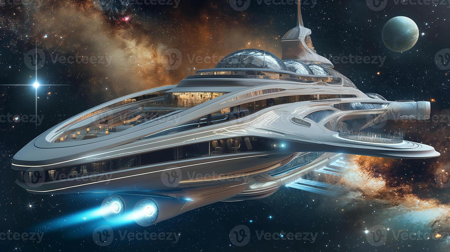 This luxury space hotel orbits the cosmos, providing unique accommodations and experiences. photo